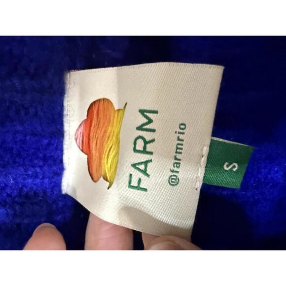 Farm Rio Small Blue Knit Women's Crew Neck Sweater with Textured Sleeves - Picture 5 of 8